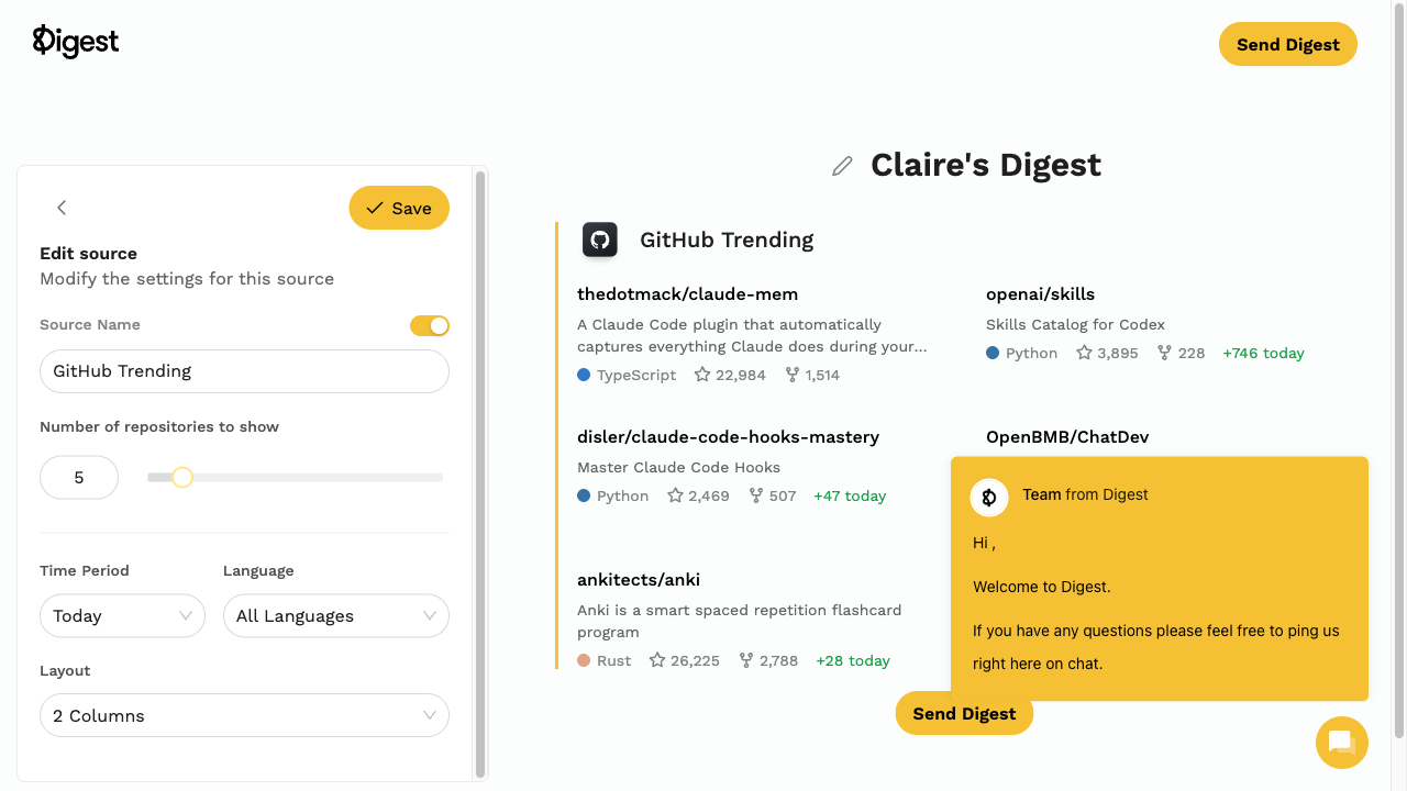 GitHub Trending source showing popular repositories