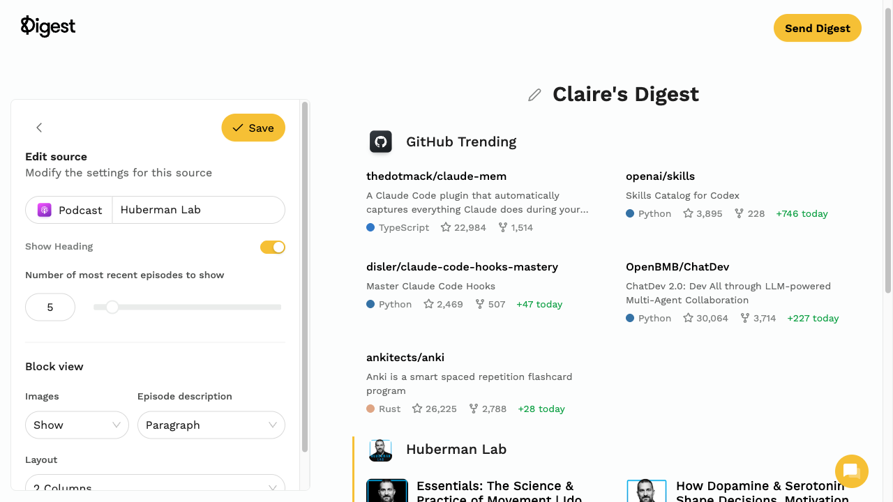 Podcast source showing Huberman Lab episodes